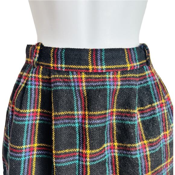 Vintage 70s Black Red Yellow Plaid Wool Skirt Pleated 2 Ports Trademark Designs - Picture 4 of 8